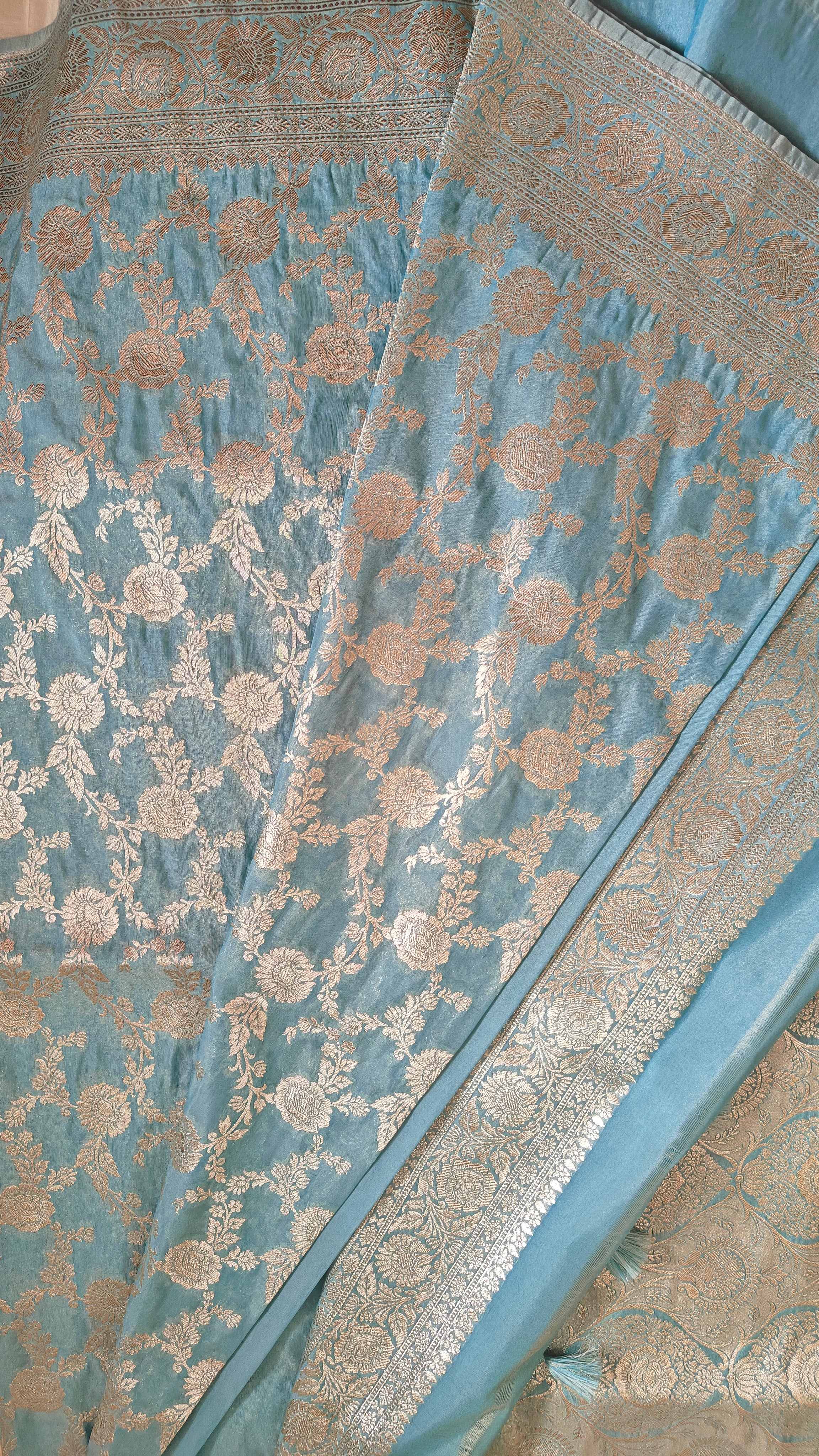 Ice Blue Katan Silk Banarasi Saree with Zari Work