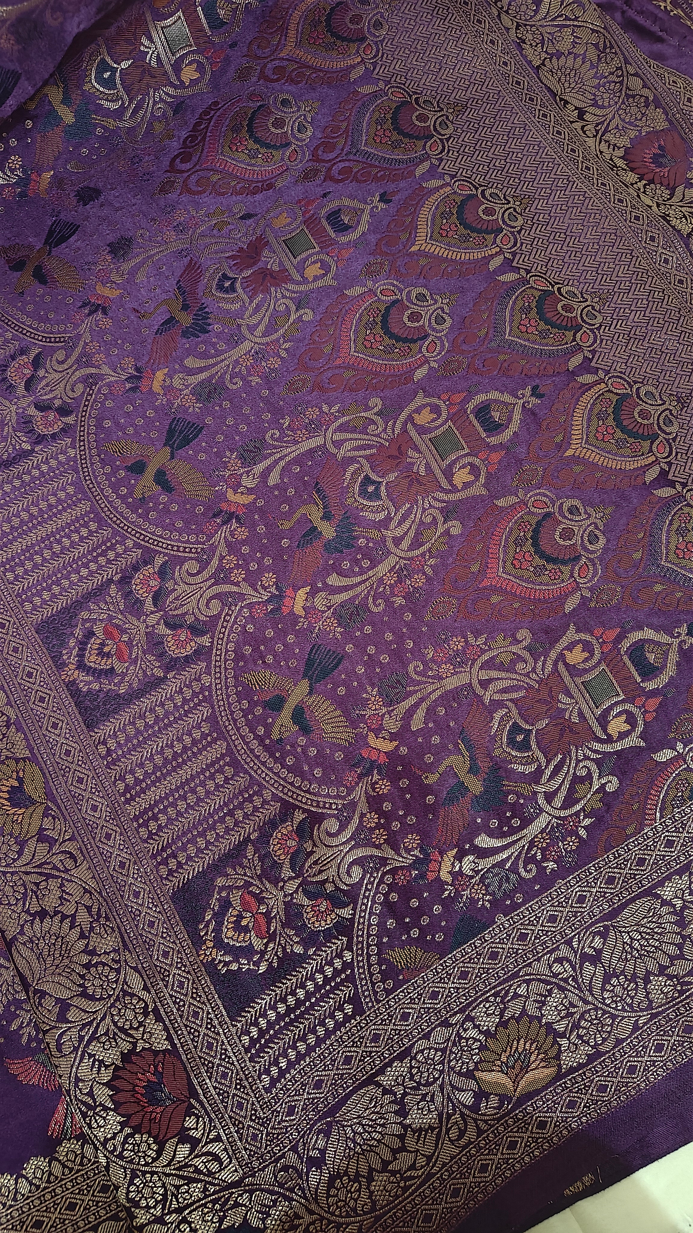 Purple Banarasi Silk Birds Jaal