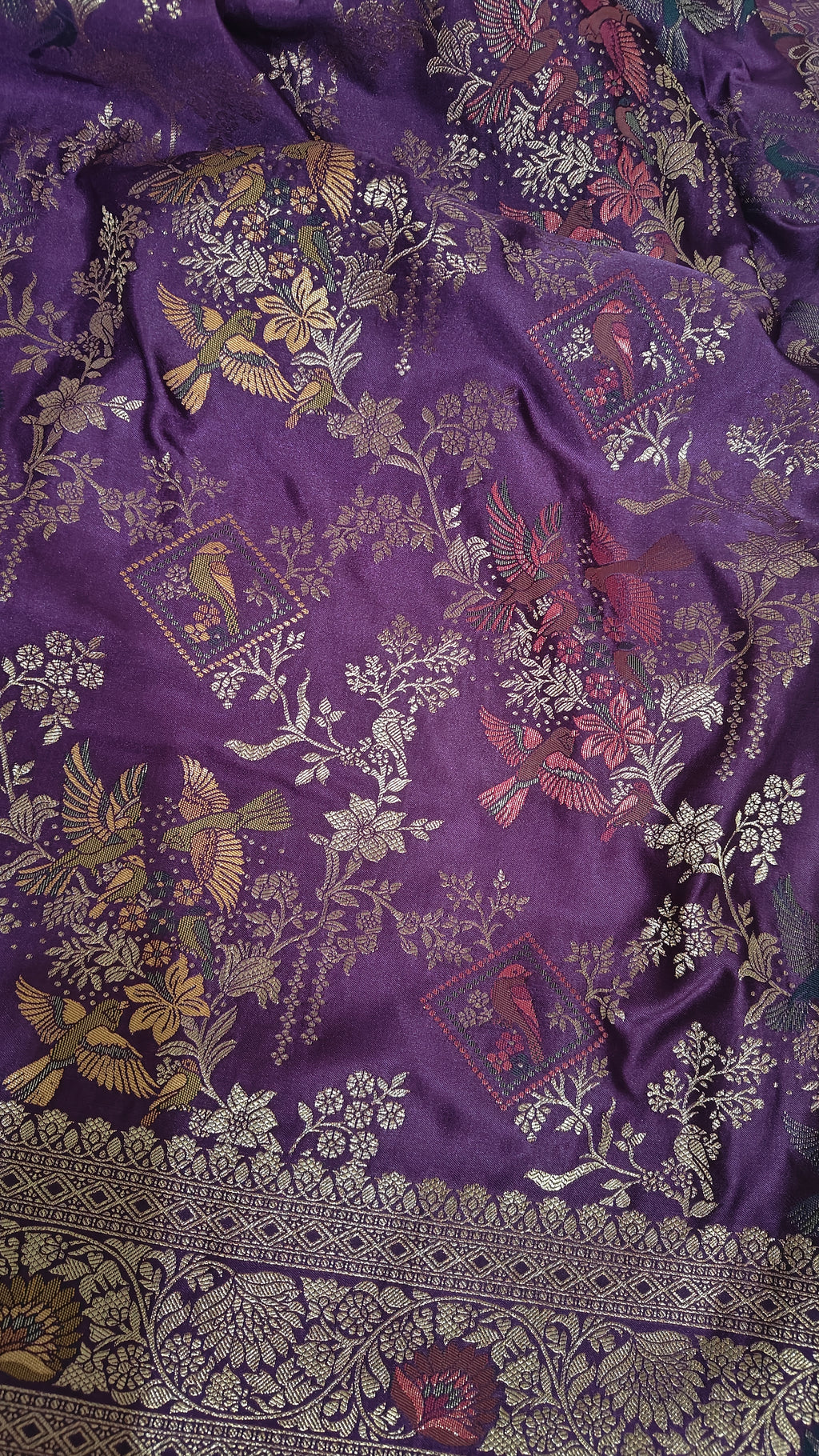 Purple Banarasi Silk Birds Jaal