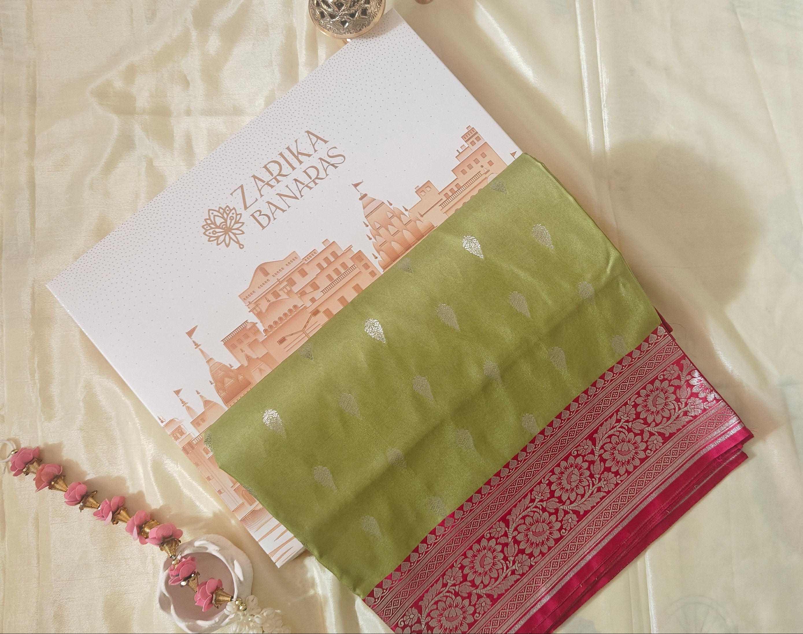 Parrot Green and Pink Silk Saree