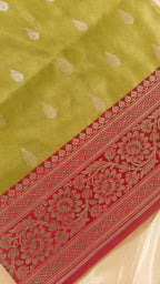 Parrot Green and Pink Silk Saree