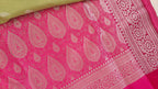 Parrot Green and Pink Silk Saree