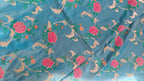 Turquoise Floral Jaal Katan Silk