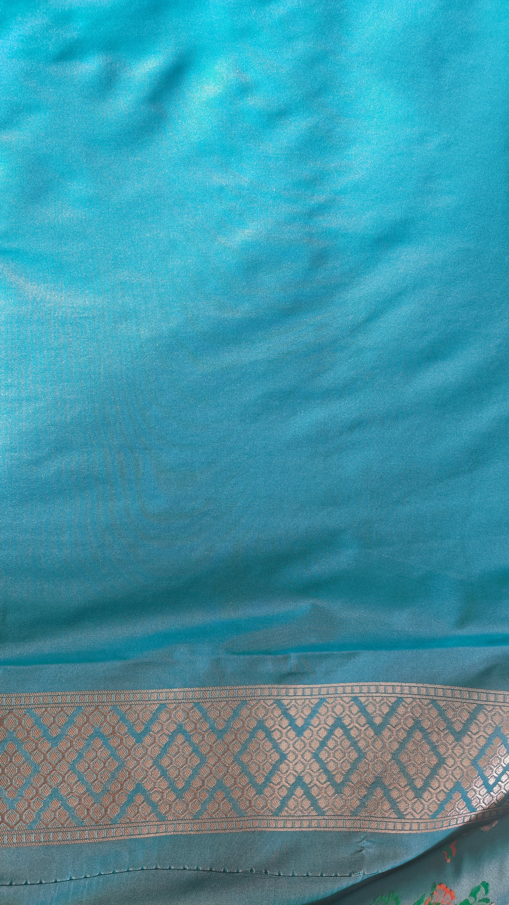 Turquoise Floral Jaal Katan Silk