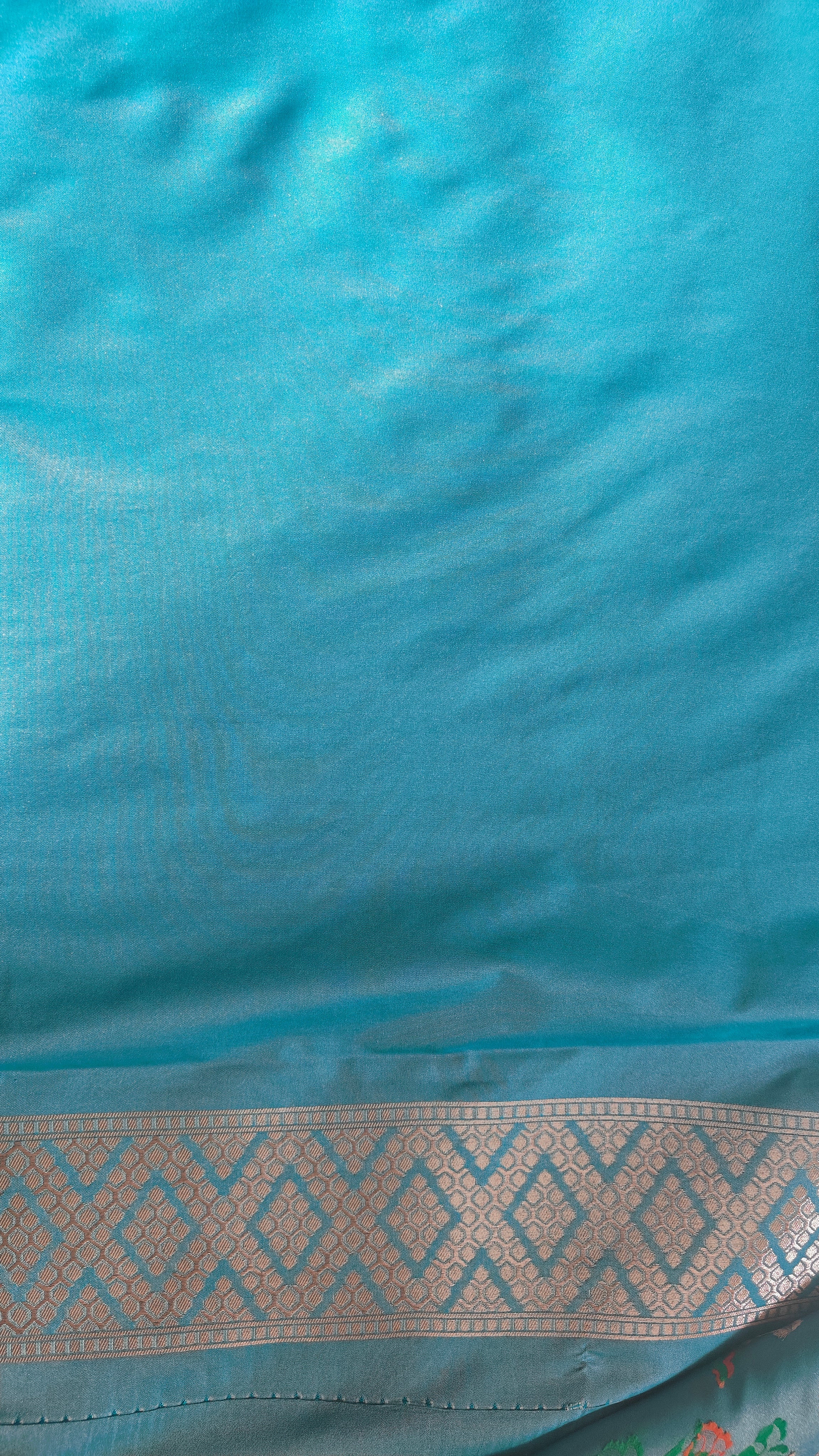 Turquoise Floral Jaal Katan Silk
