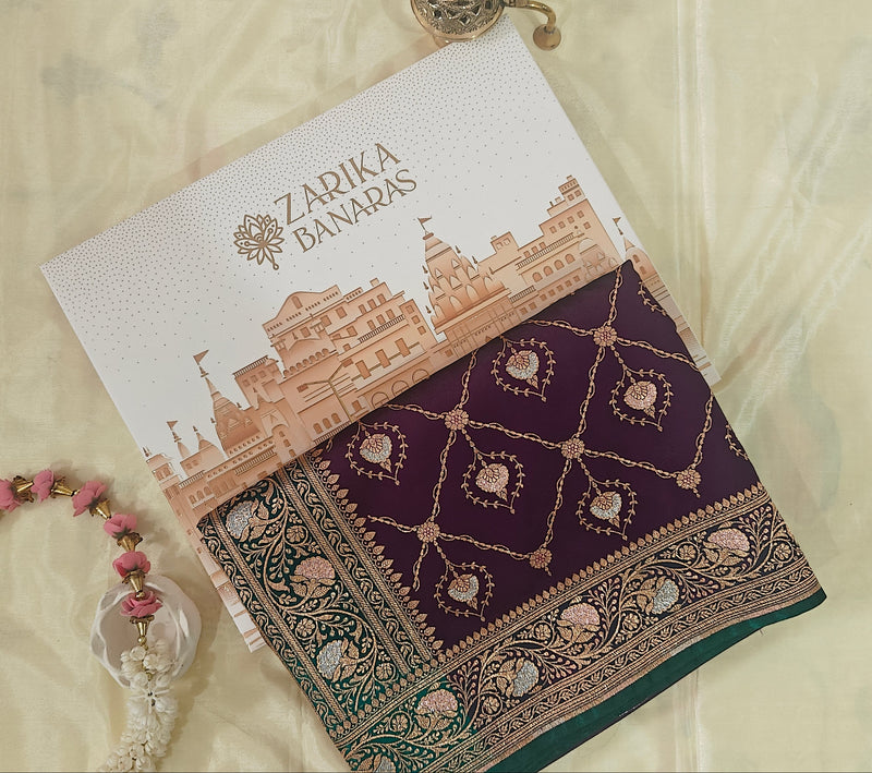 Purple-Green Contrast Silk Saree