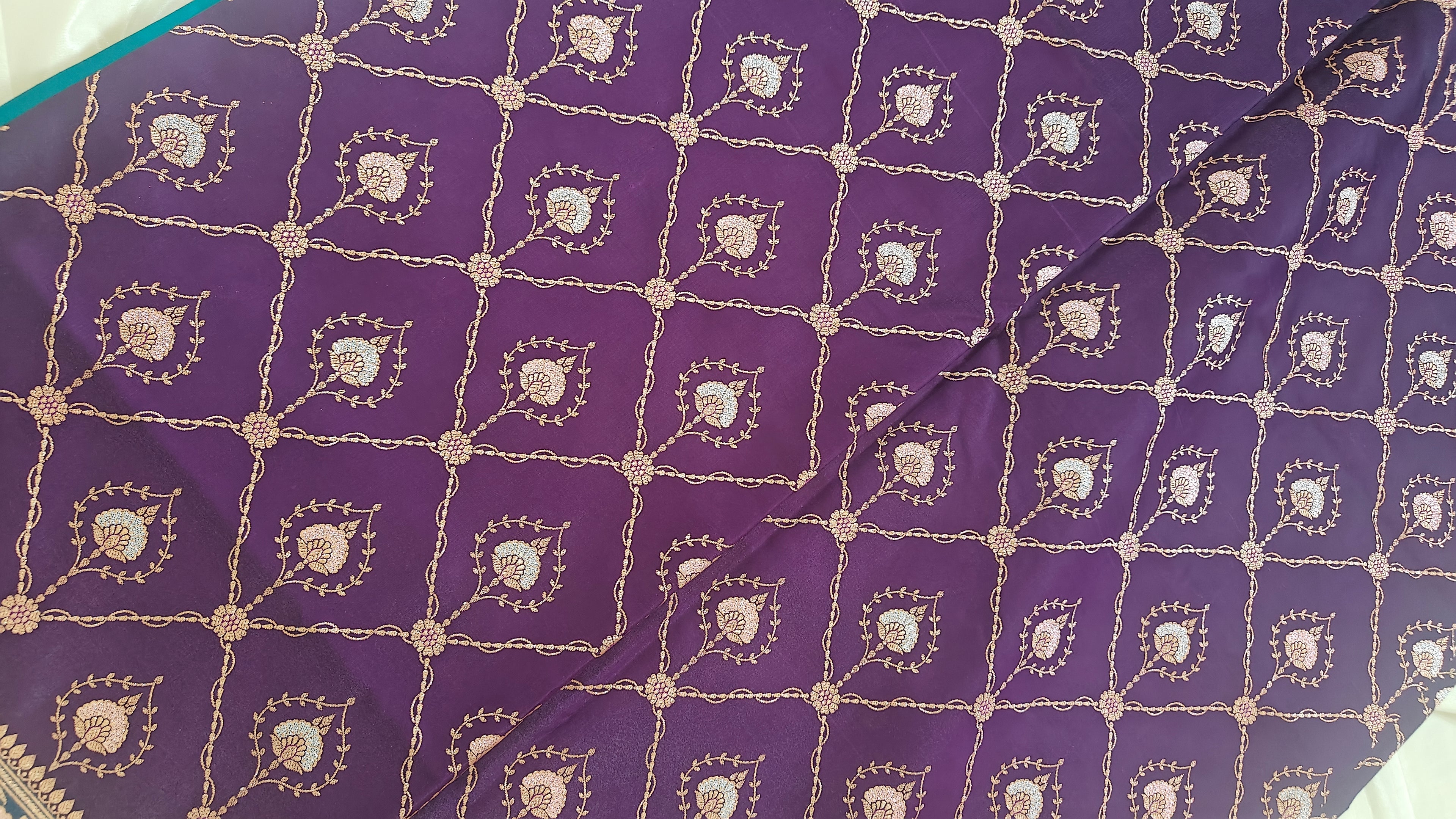 Purple-Green Contrast Silk Saree