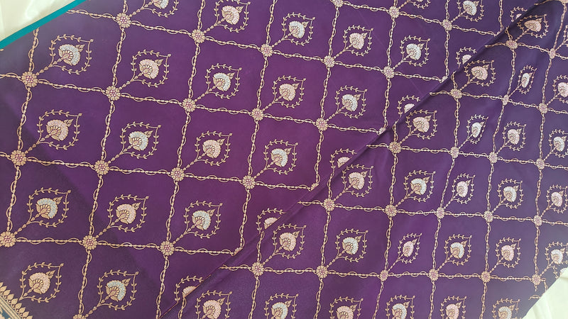 Purple-Green Contrast Silk Saree