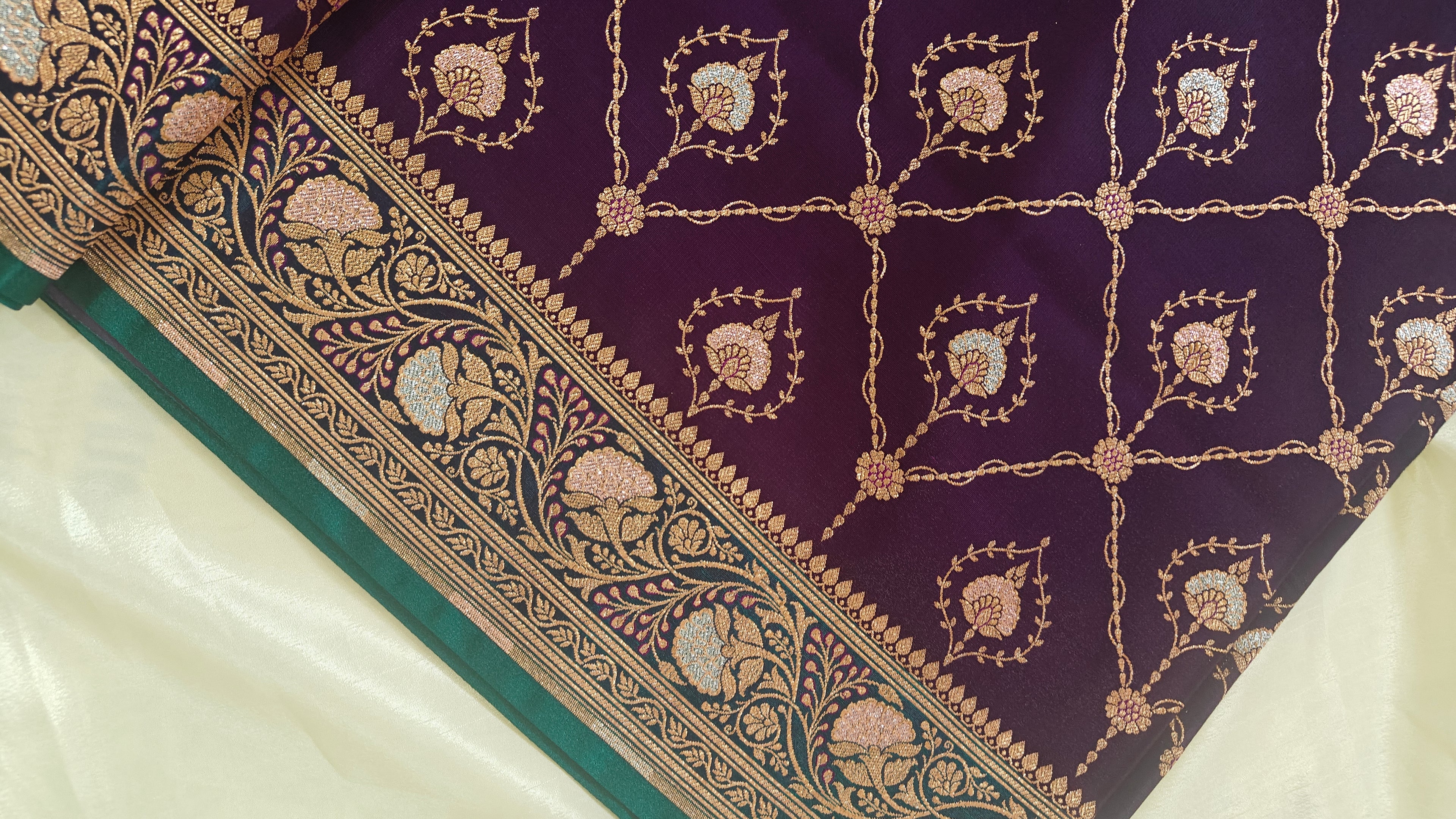 Purple-Green Contrast Silk Saree