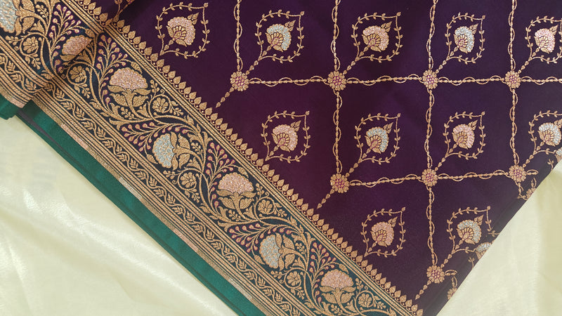 Purple-Green Contrast Silk Saree
