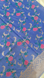 Lavender  Floral Jaal Katan Silk