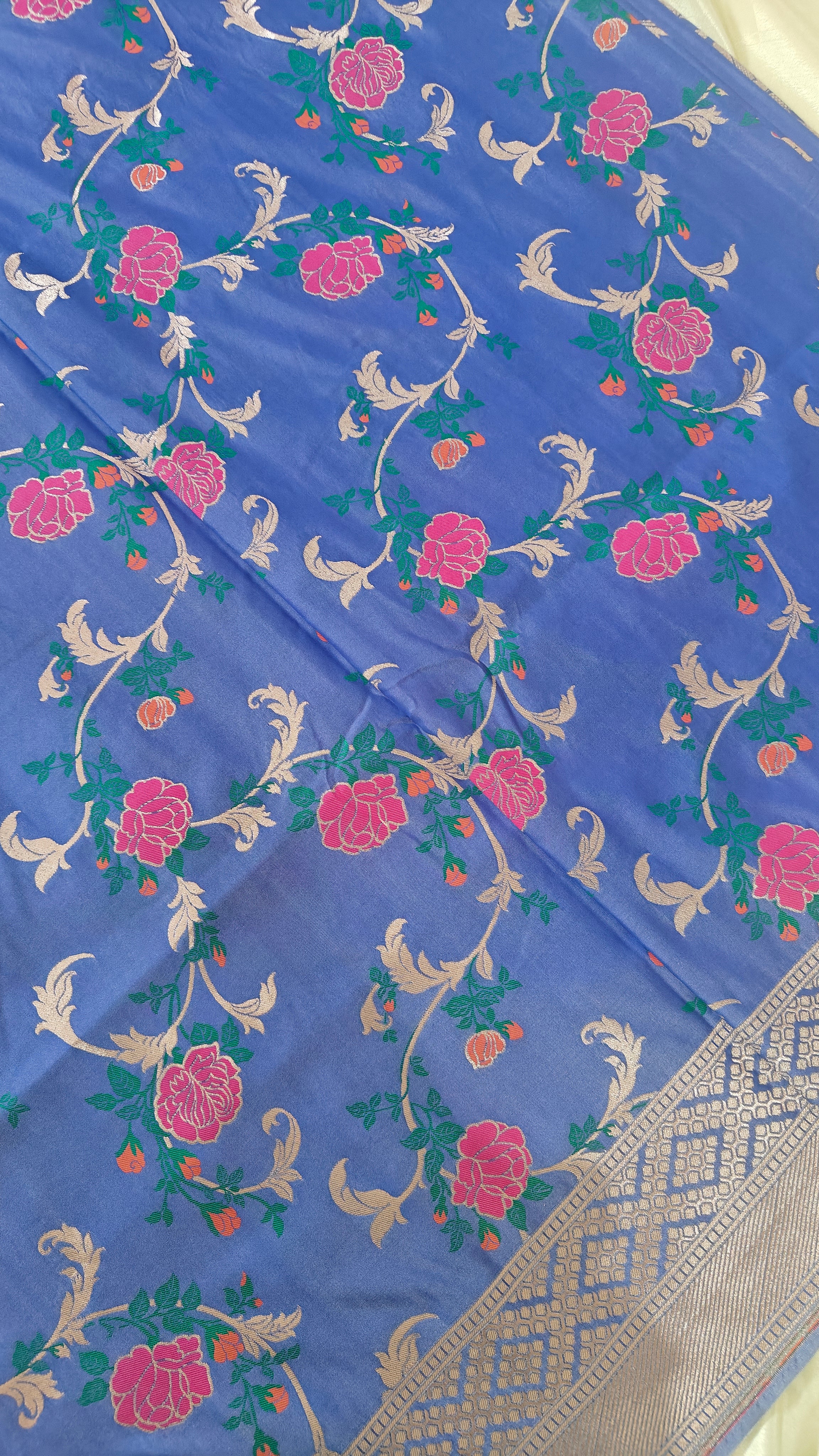 Lavender  Floral Jaal Katan Silk