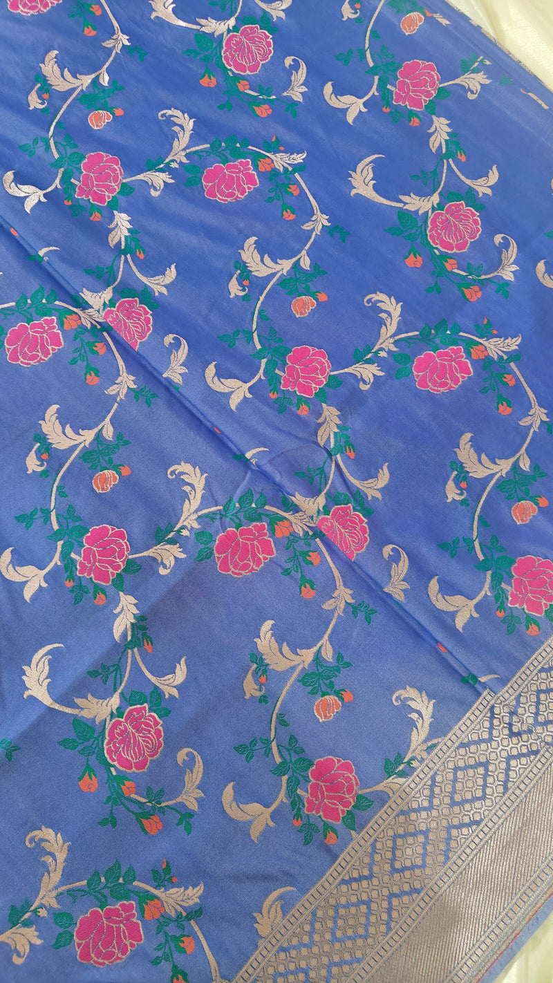 Lavender  Floral Jaal Katan Silk