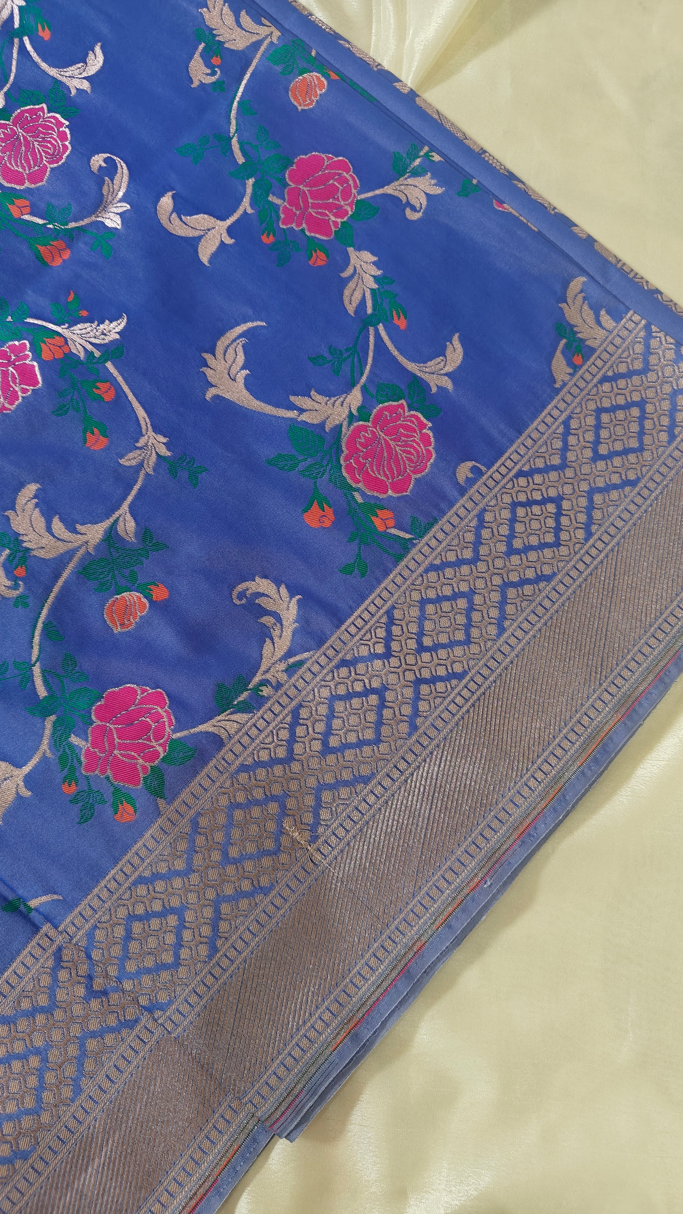 Lavender  Floral Jaal Katan Silk