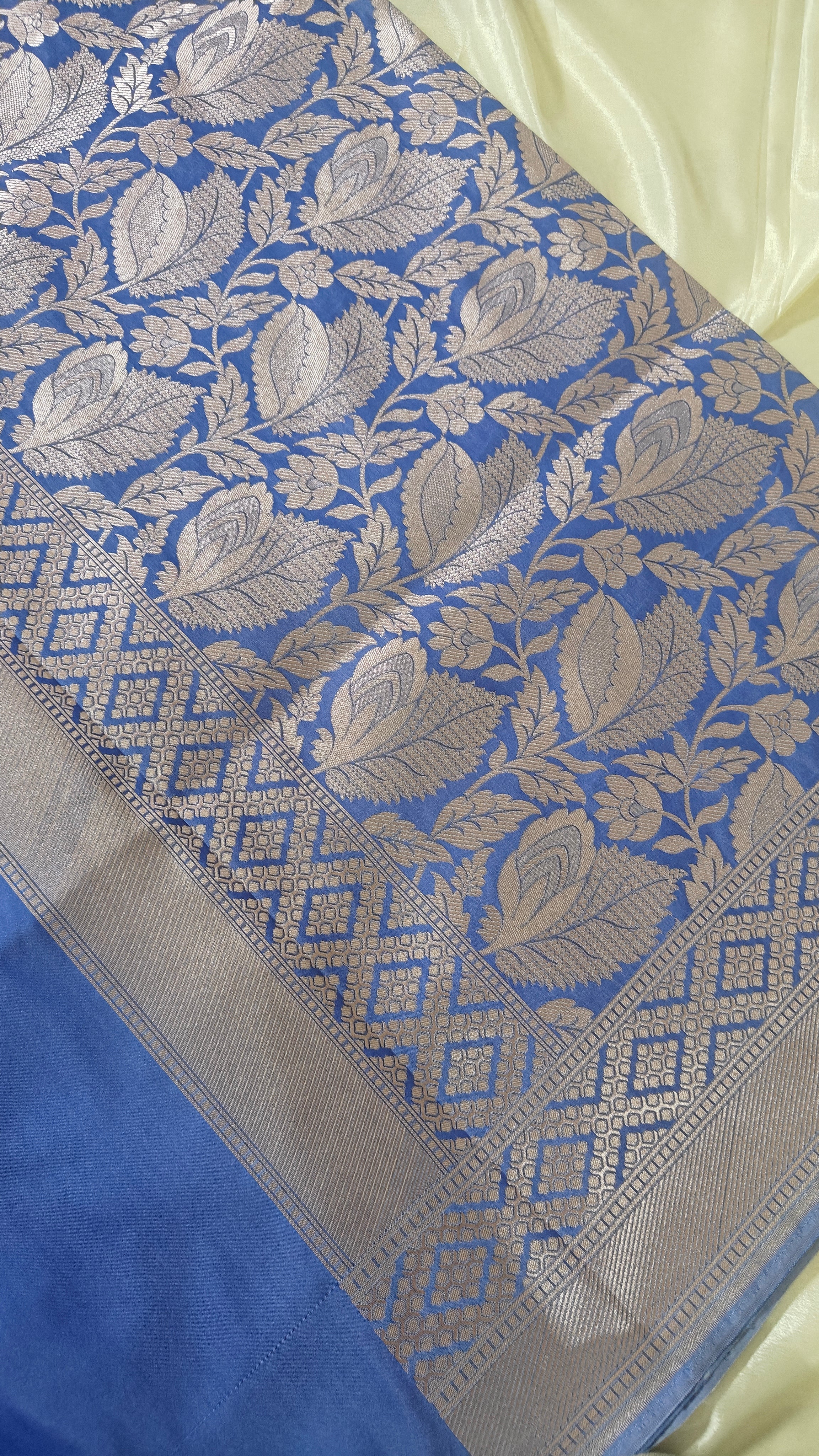 Lavender  Floral Jaal Katan Silk