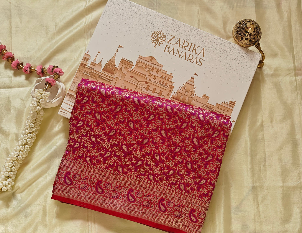Magenta Katan Silk Jaal Saree