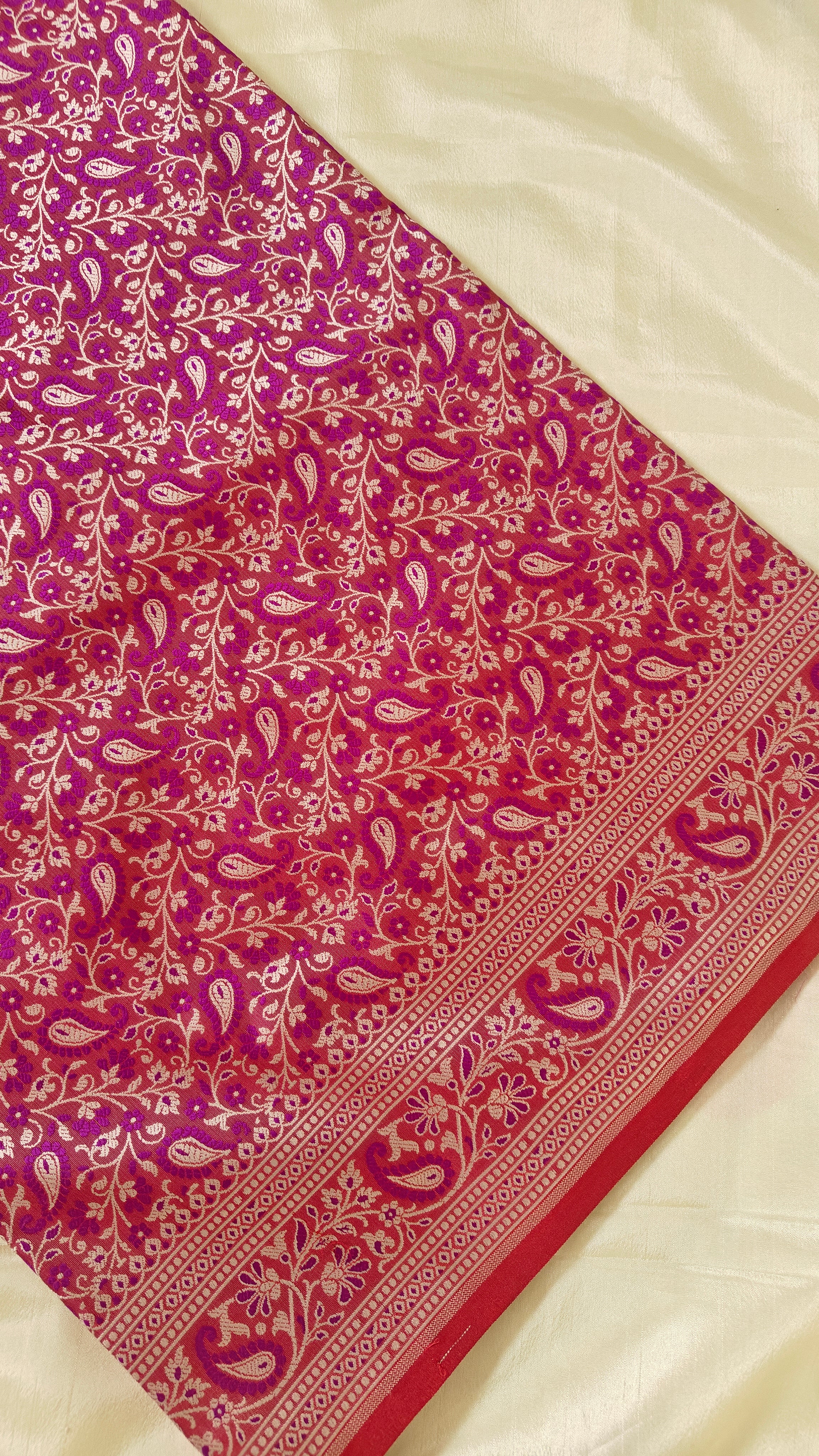 Magenta Katan Silk Jaal Saree