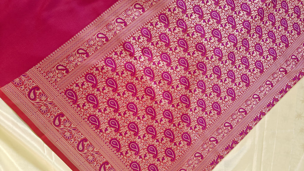 Magenta Katan Silk Jaal Saree