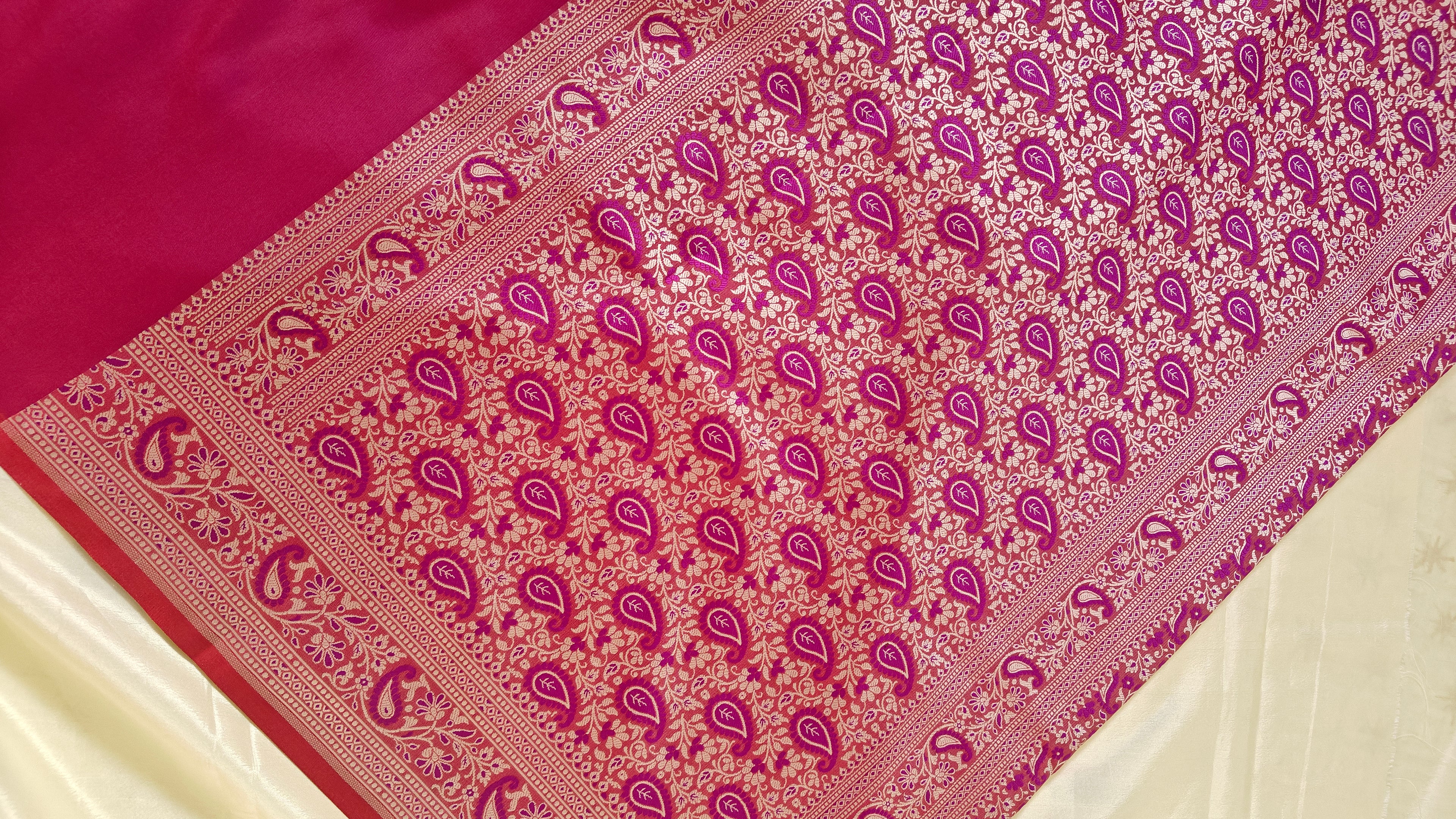 Magenta Katan Silk Jaal Saree