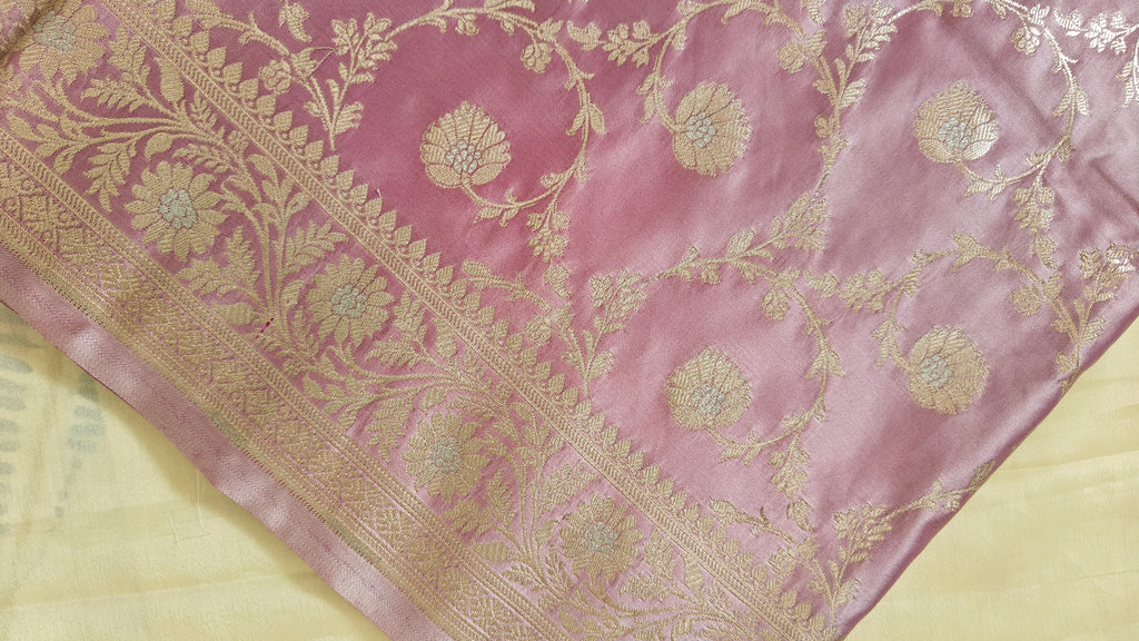 Pastel Pink Jaal Silk Saree