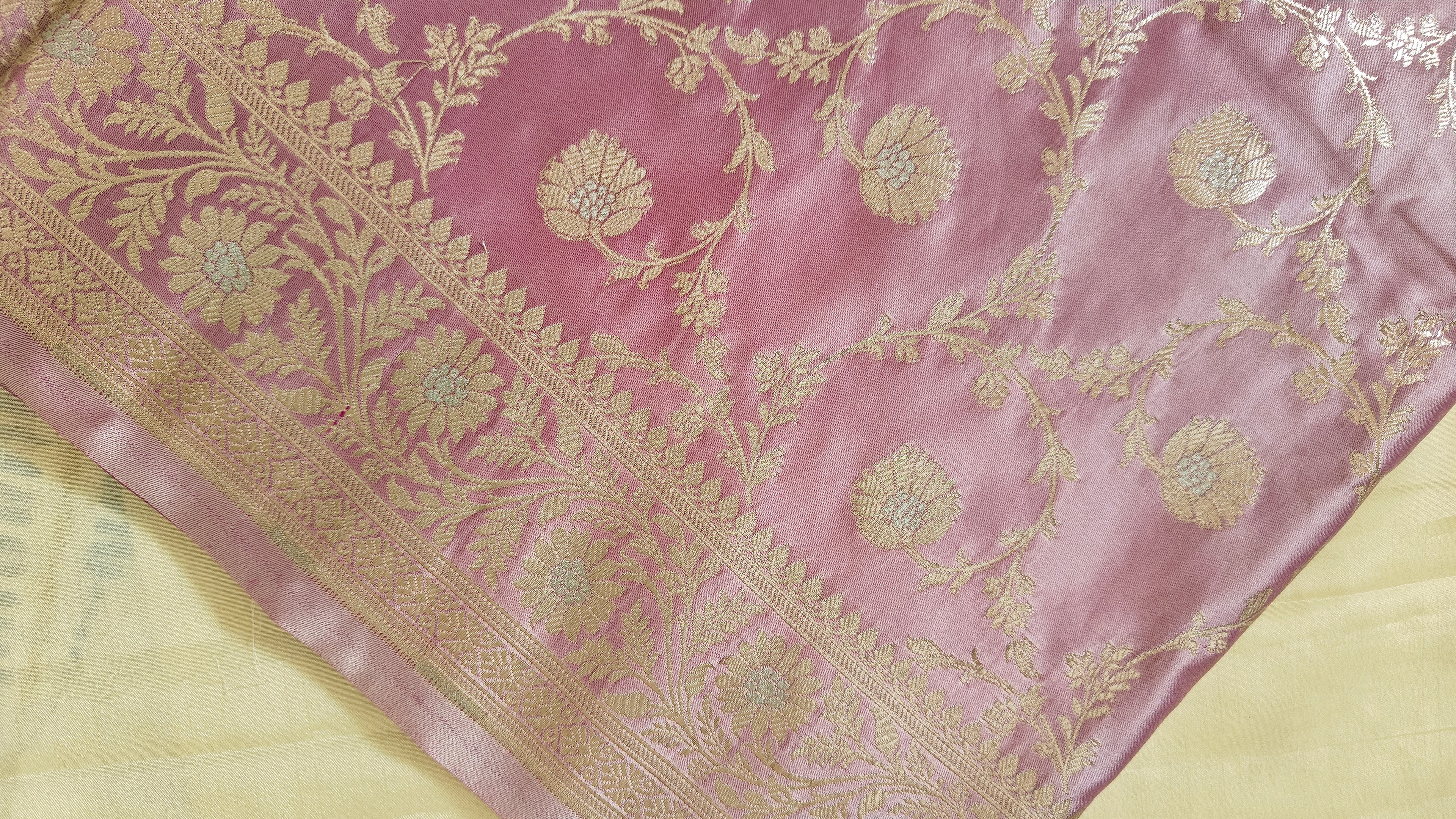 Pastel Pink Jaal Silk Saree