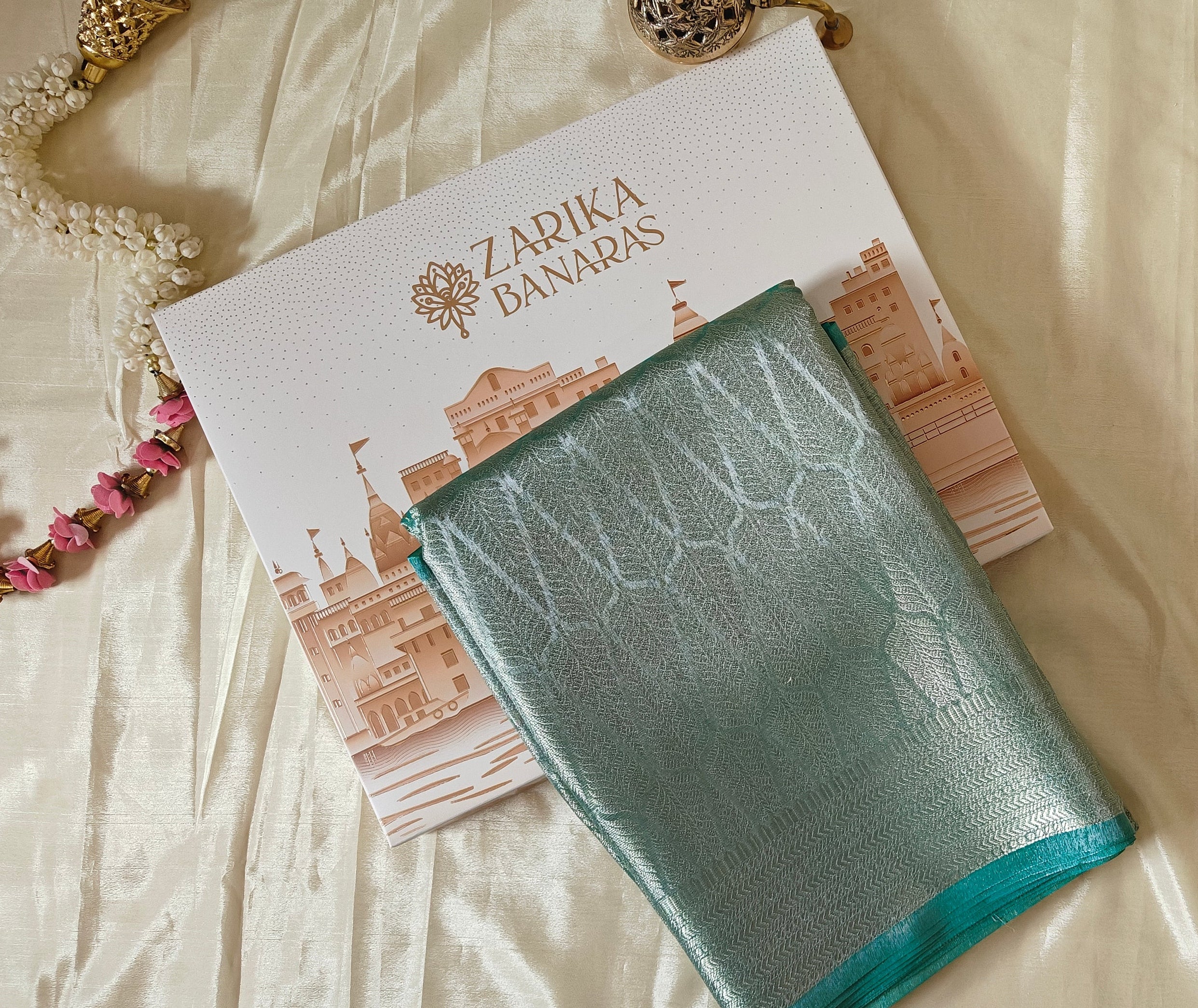 Sea green Tissue Leaf Saree