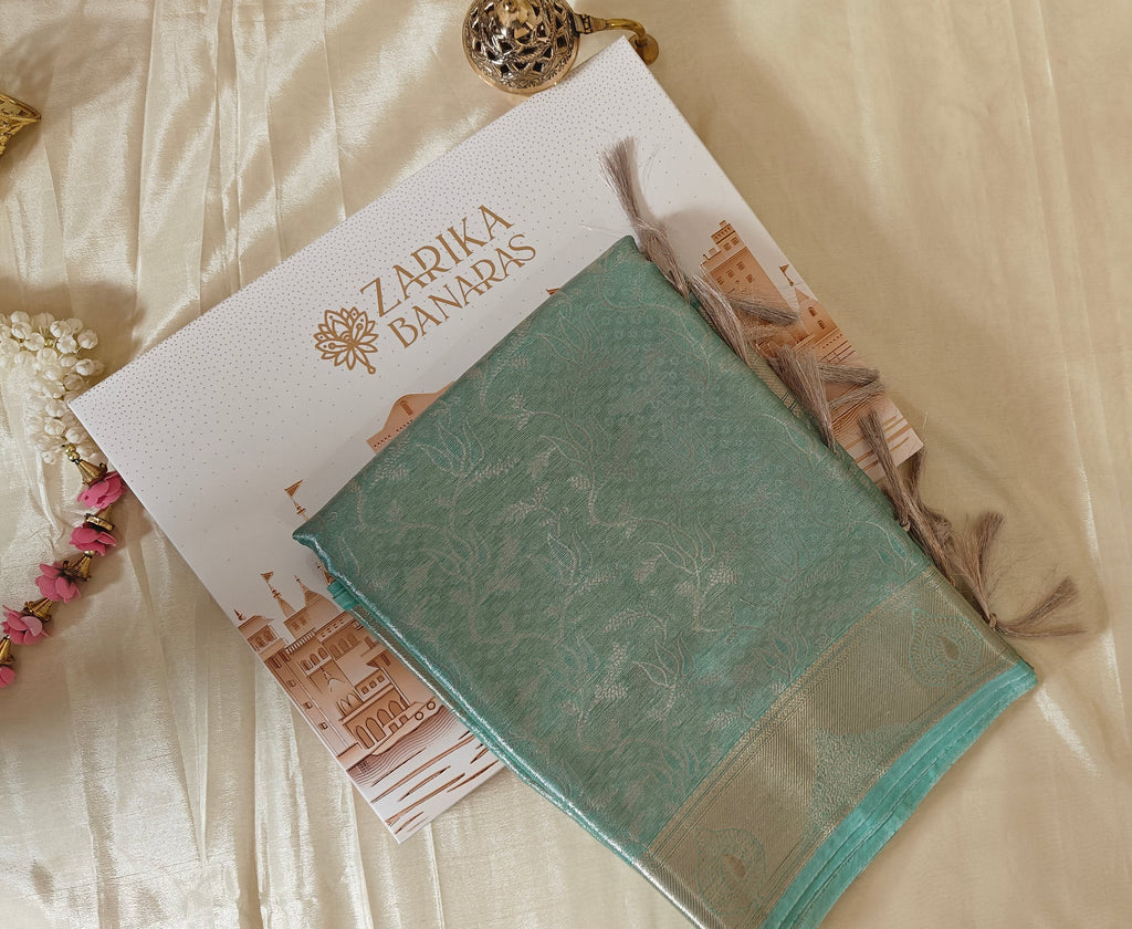 Sea Green Tissue Jaal Saree
