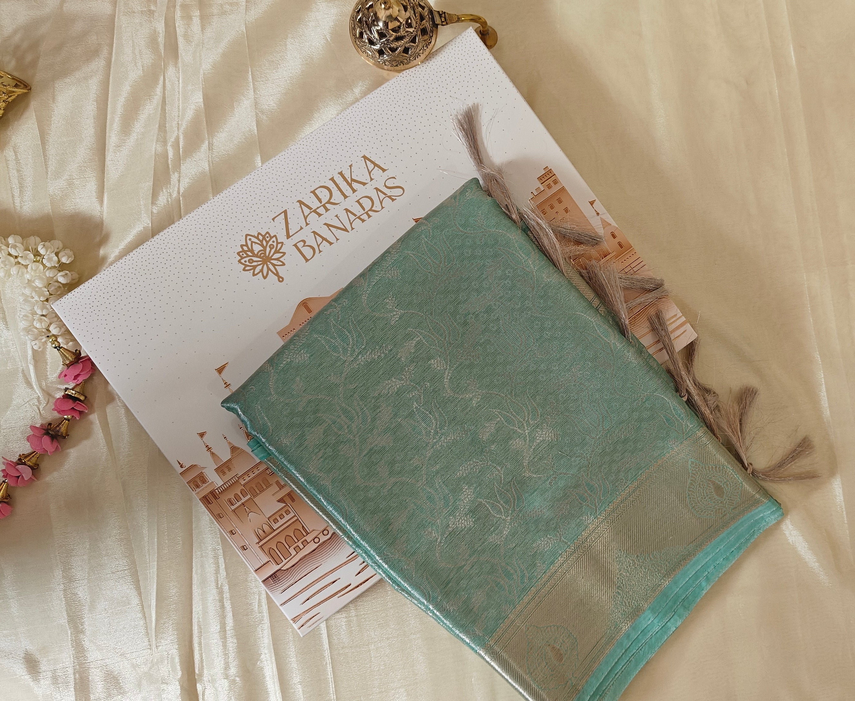 Sea Green Tissue Jaal Saree
