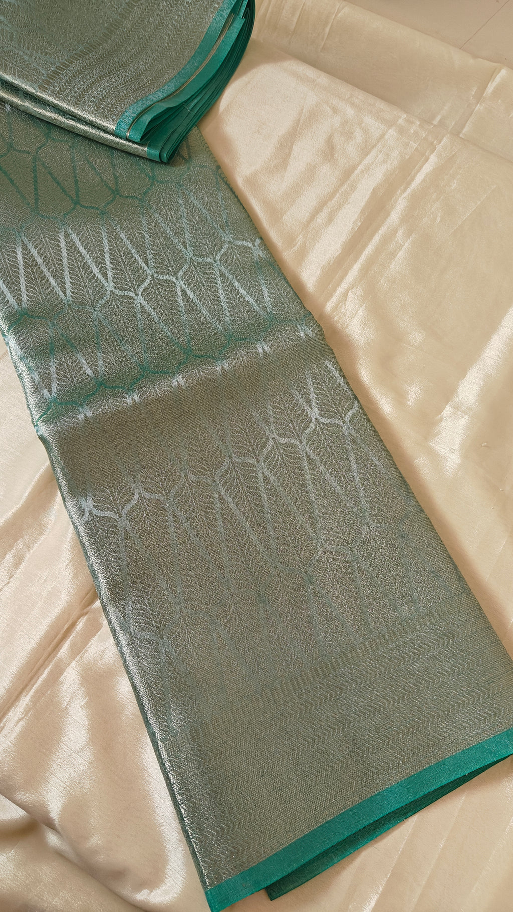 Sea green Tissue Leaf Saree