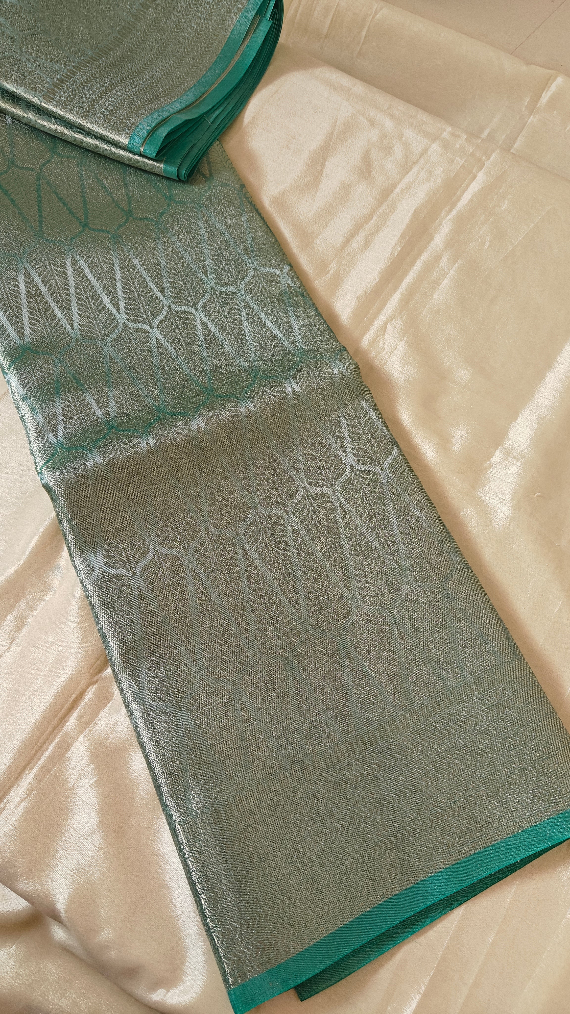 Sea green Tissue Leaf Saree