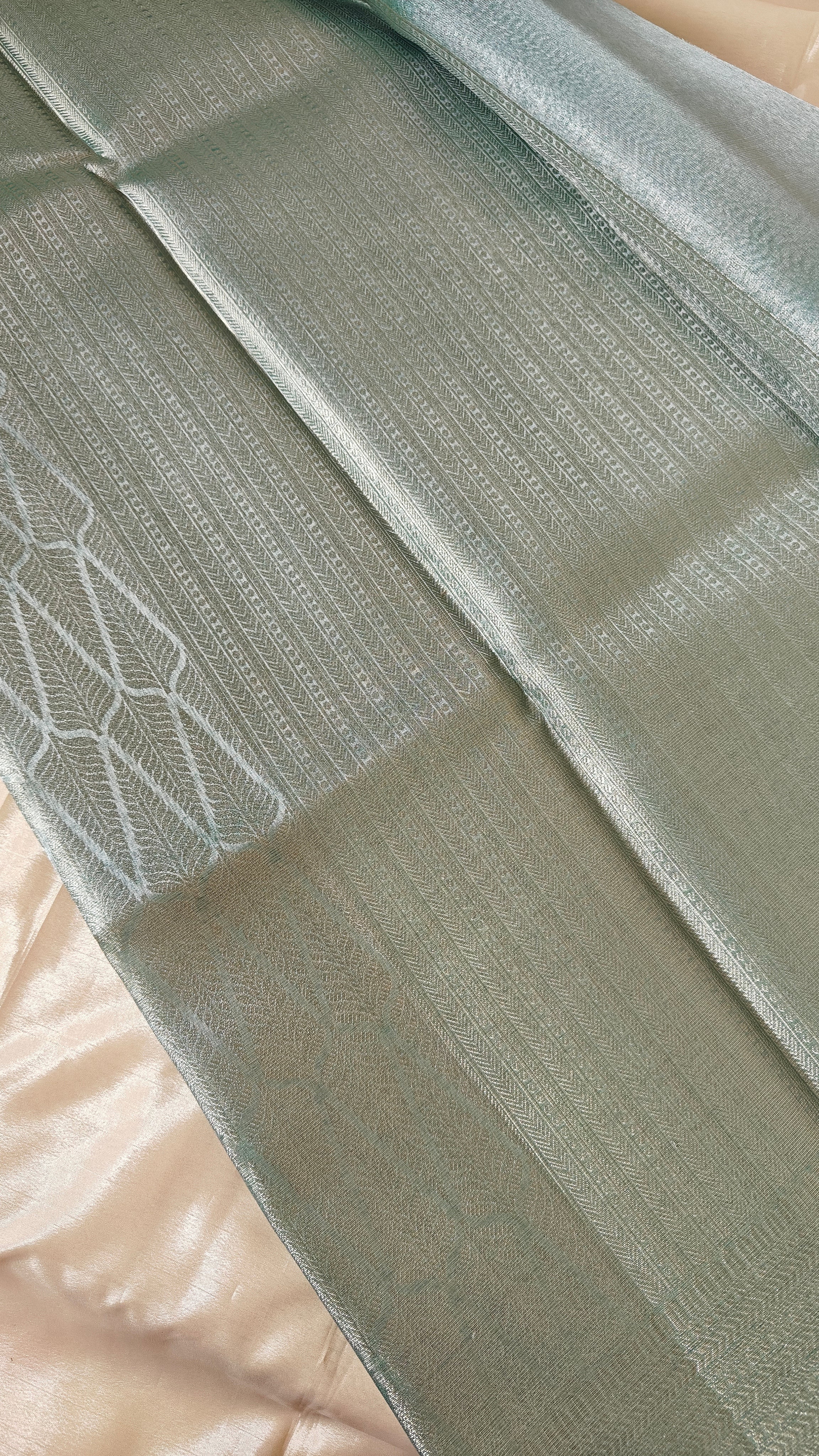 Sea green Tissue Leaf Saree