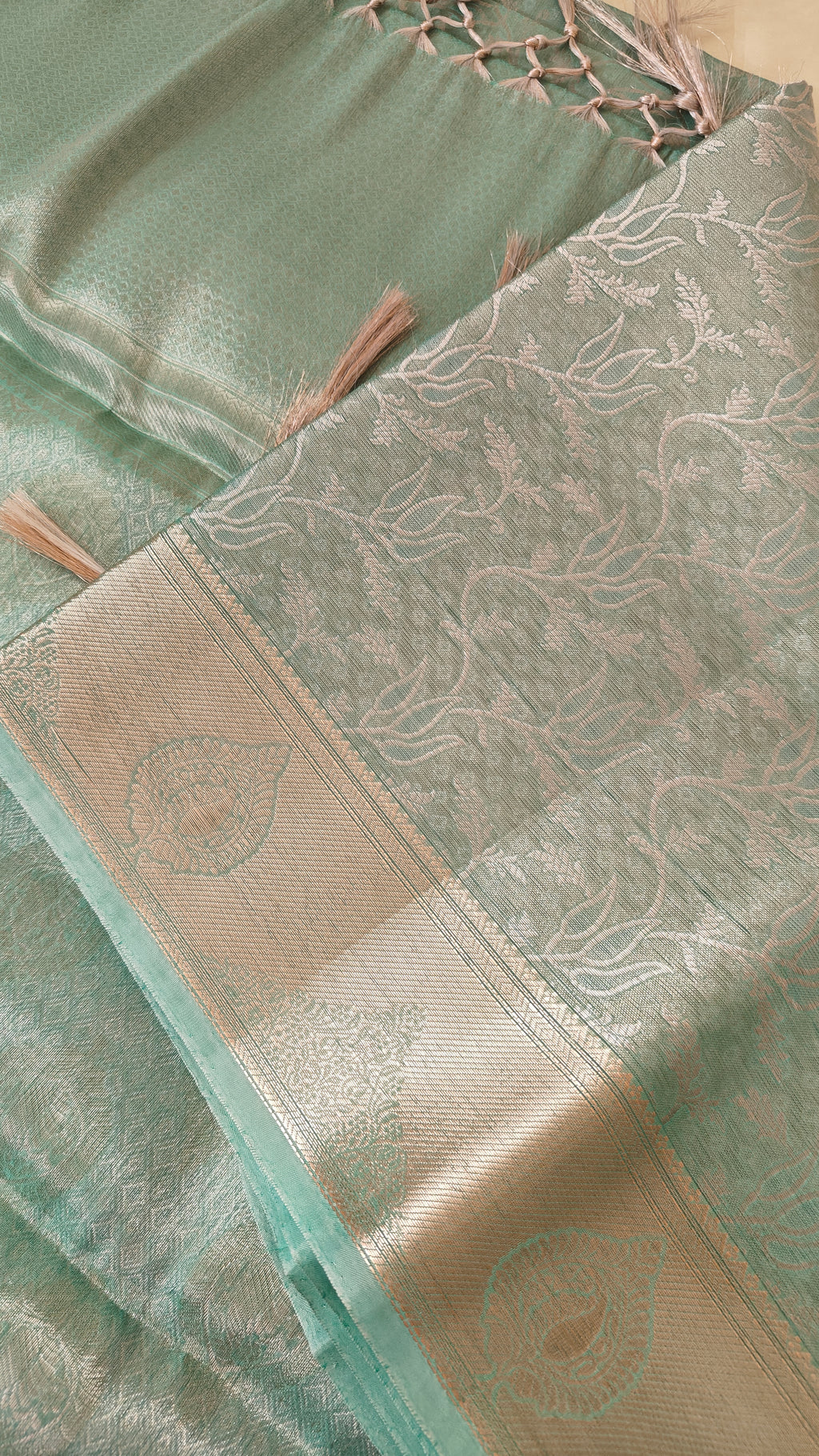 Sea Green Tissue Jaal Saree