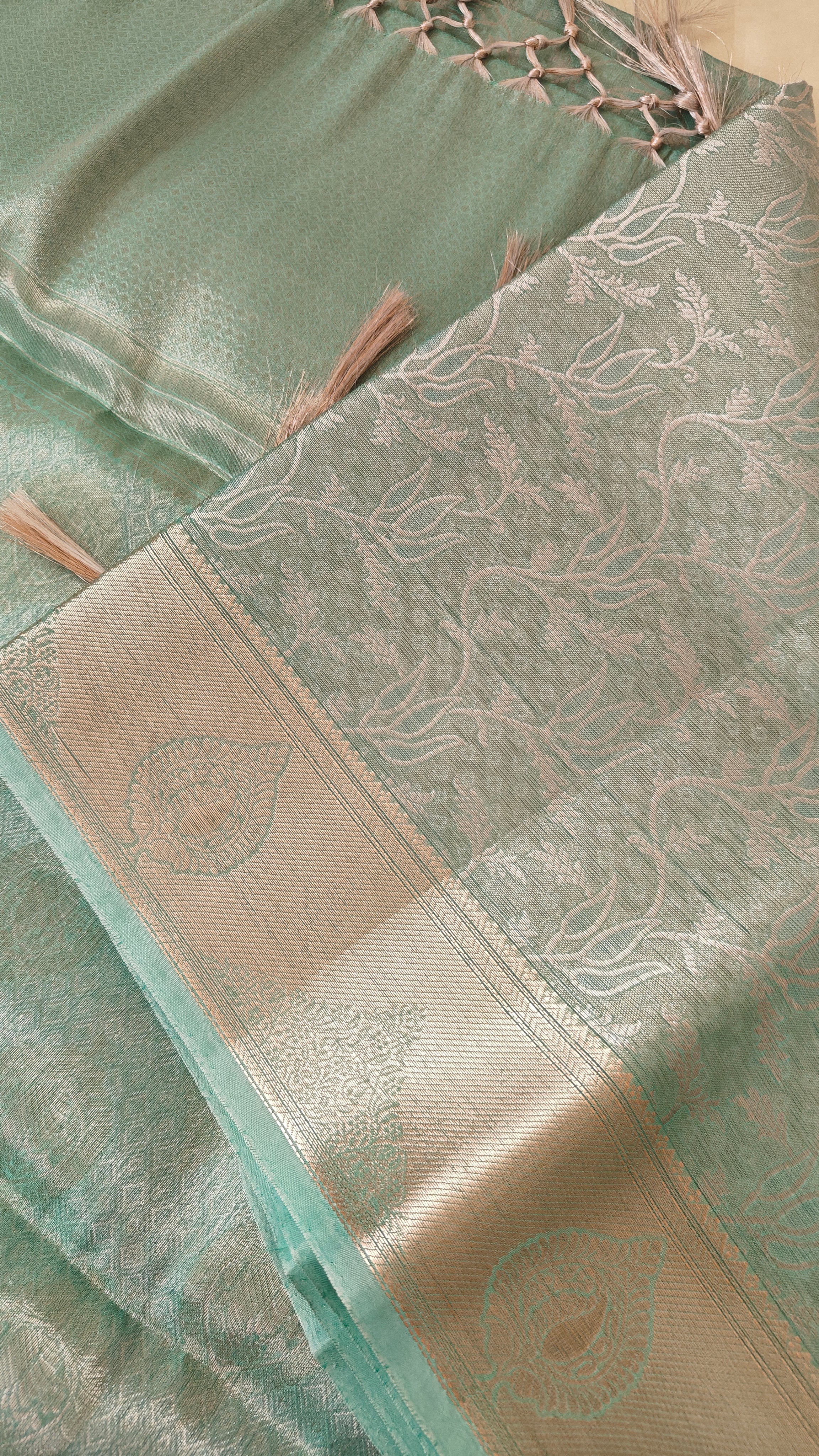 Sea Green Tissue Jaal Saree