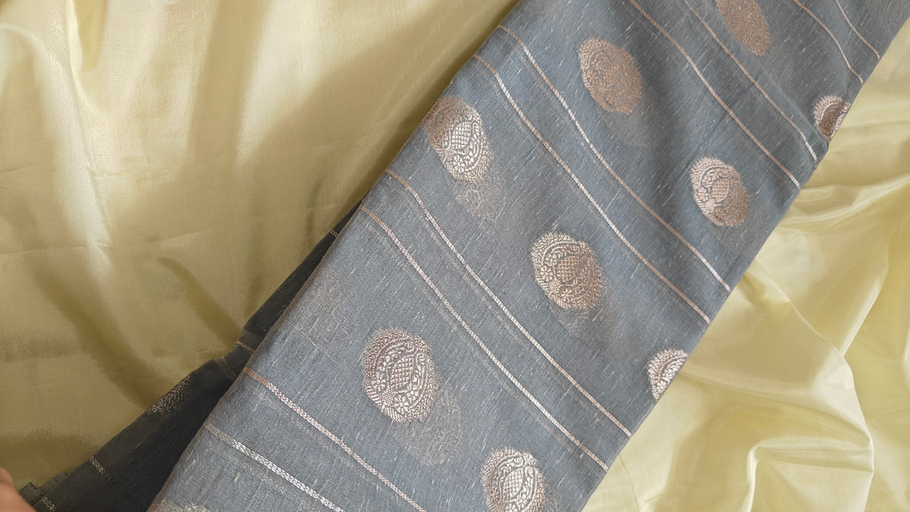 Grey Linen Booti Zari Saree