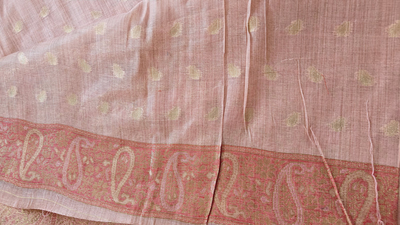 Peach Linen Zari Saree