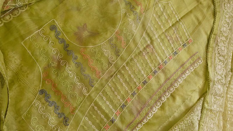 Parrot Thread Work Organza Saree