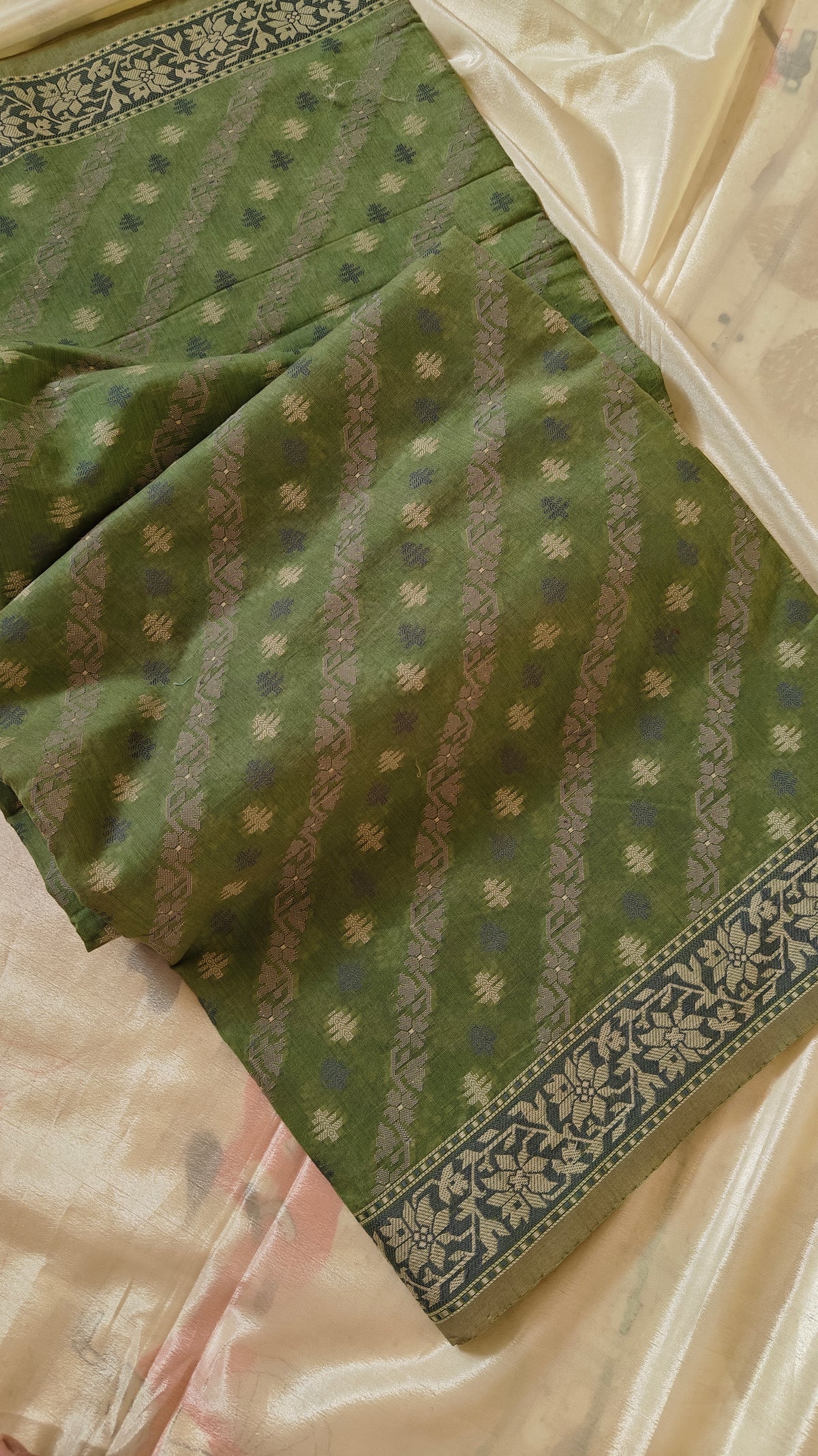 Green Cotton Thread Work Saree