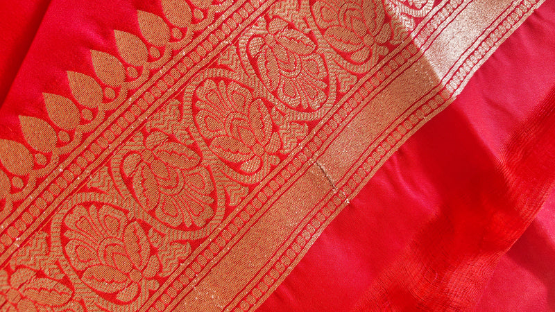 Red Saree with Golden Zari Jaal Work