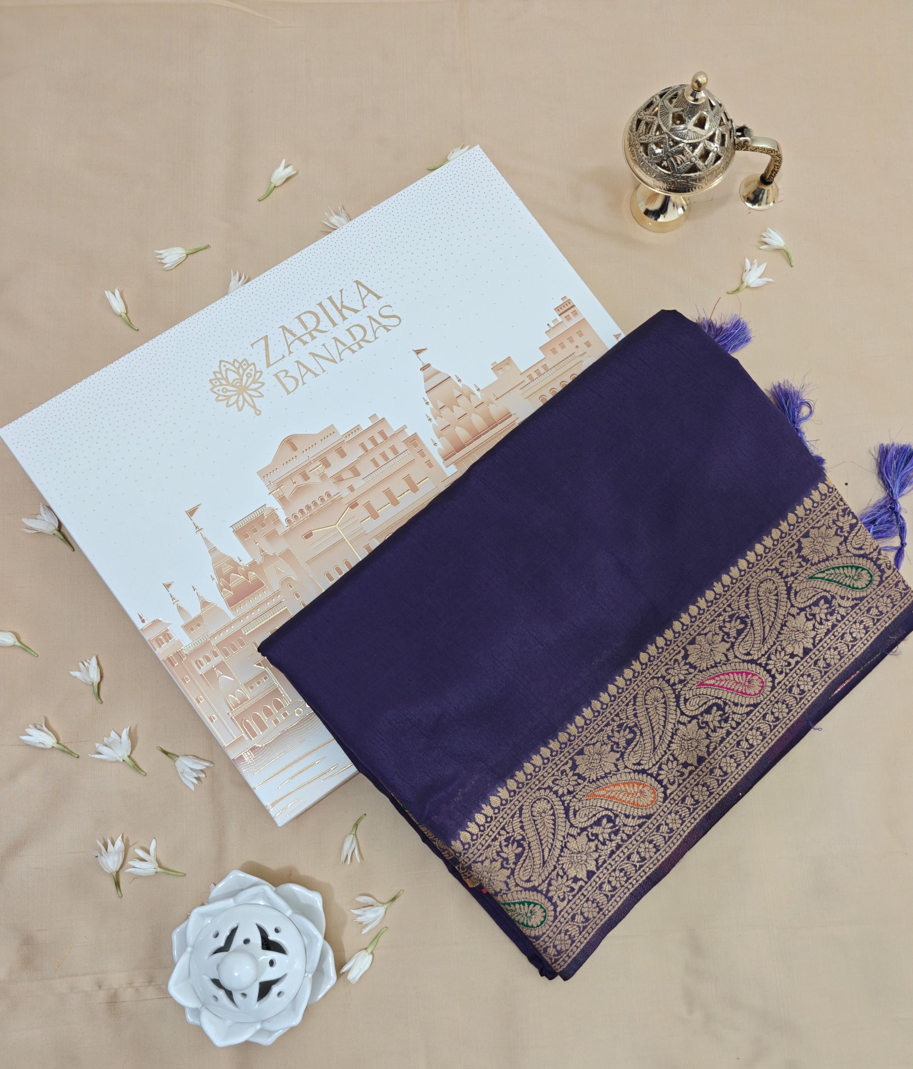 Purple Raw Silk Saree with Timeless Classic Border