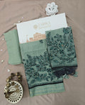 Sea Green Linen 3-Piece Suit with Thread Woven Floral Work