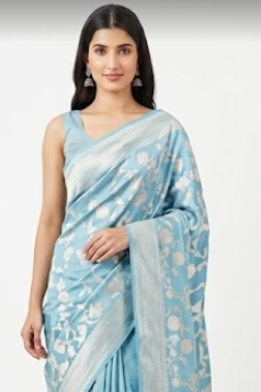 Ice Blue Katan Silk Banarasi Saree with Zari Work