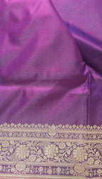 Purple Satin Silk Saree Golden Zari