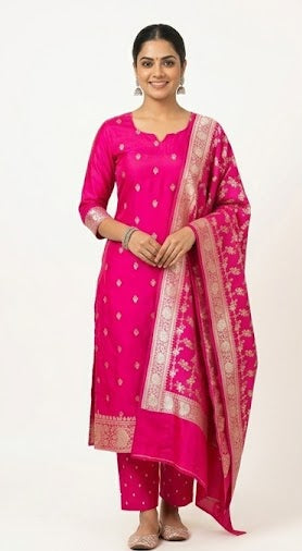 Dark Pink Katan Suit with Booti Work
