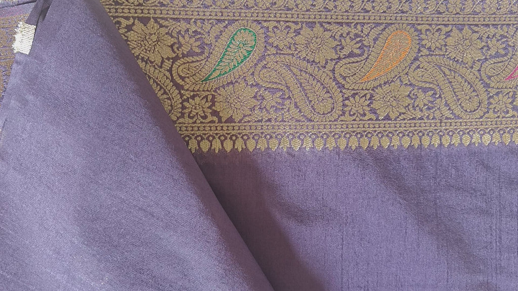 Purple Raw Silk Saree with Timeless Classic Border