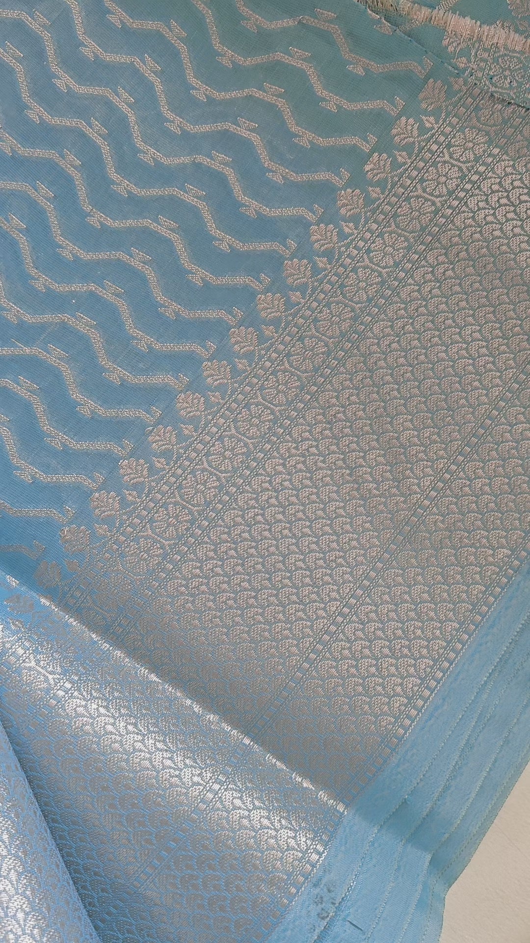 Ice blue Shimmer Tissue Saree with  Floral Jaal