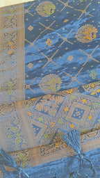 German Blue Designer Saree with Bandhej Design