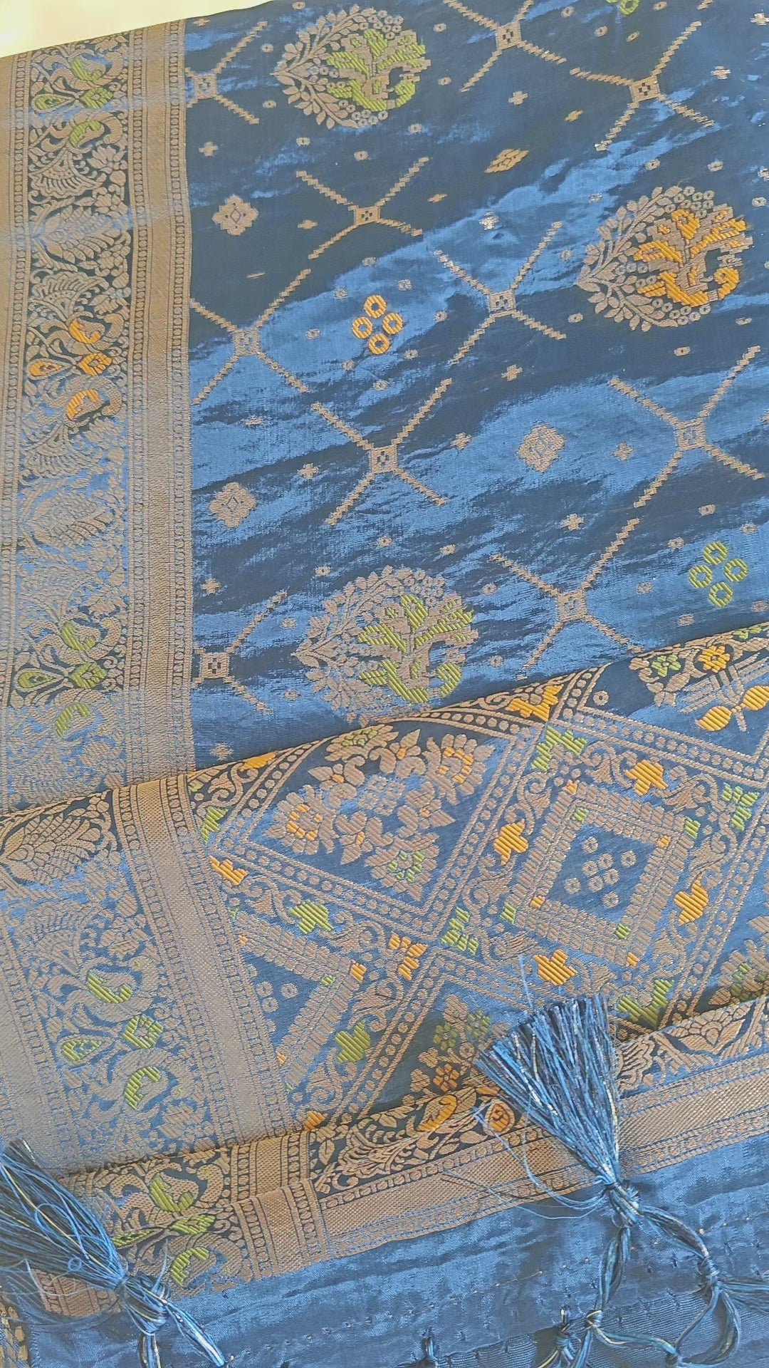 German Blue Designer Saree with Bandhej Design