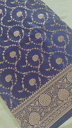 Navy Blue Silk Zari Jaal Saree