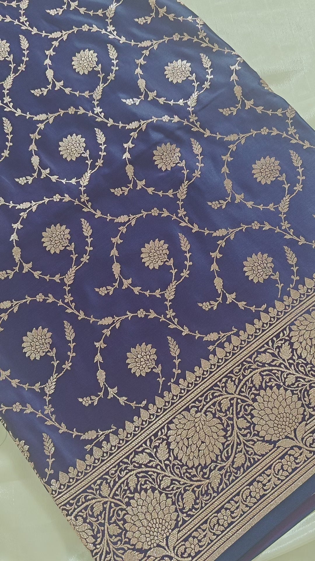 Navy Blue Silk Saree with overall Zari jaal