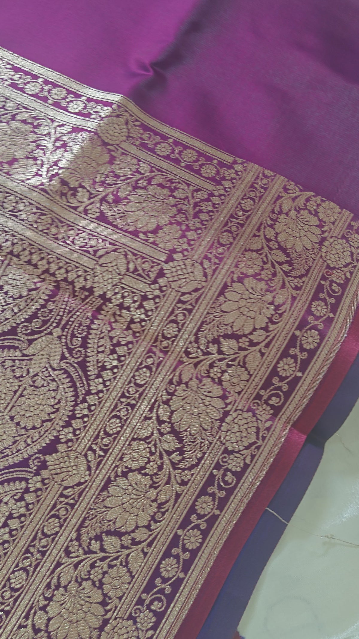Purple Satin Silk Saree Golden Zari